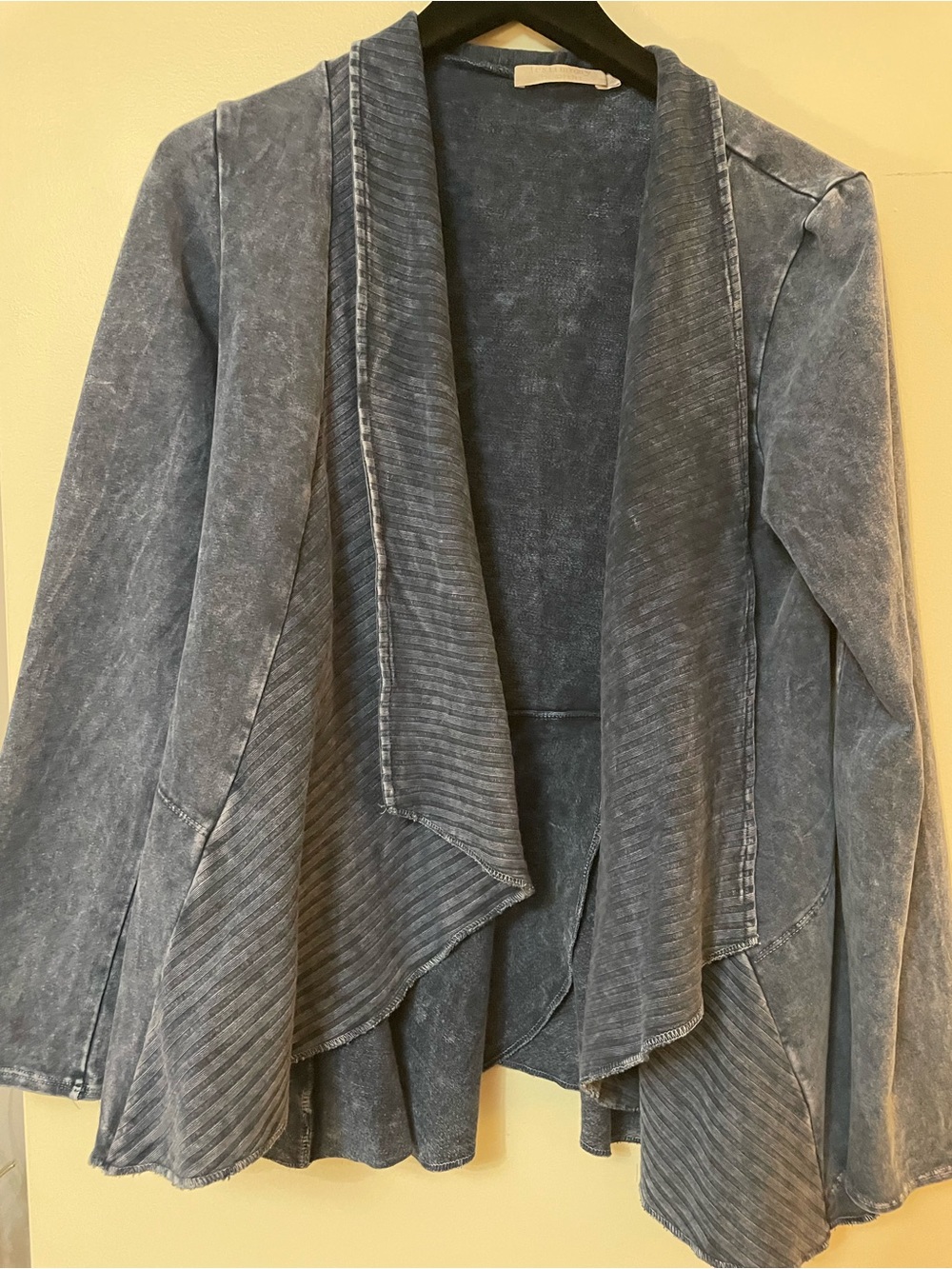 Women’s Washed Blue Open-Front Denim Like Draped Cardigan